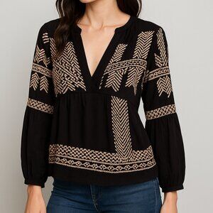 Twelfth Street by Cynthia Vincent Black and Tan Blouse
